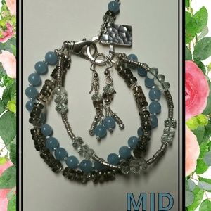 Multi strand SS gemstone bracelet & earrings
